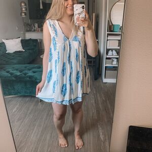Nectar Clothing Boho Blue and White Cottagecore Leaf Tunic Dress Size XS